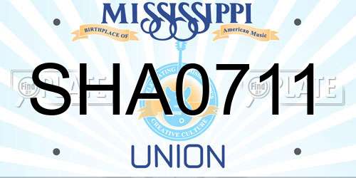 SHA0711 Mississippi License Plate