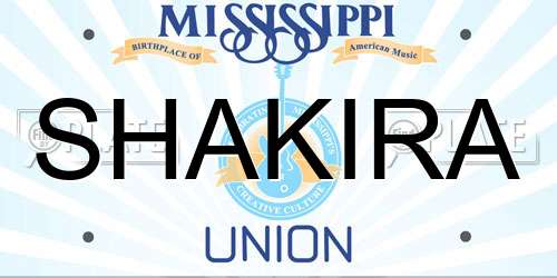 SHAKIRA Mississippi License Plate
