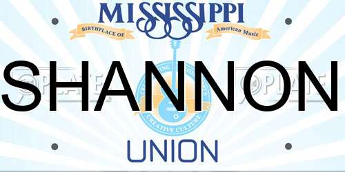 SHANNON Mississippi License Plate