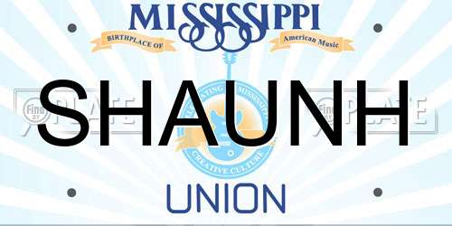 SHAUNH Mississippi License Plate