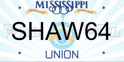 SHAW64 Mississippi License Plate
