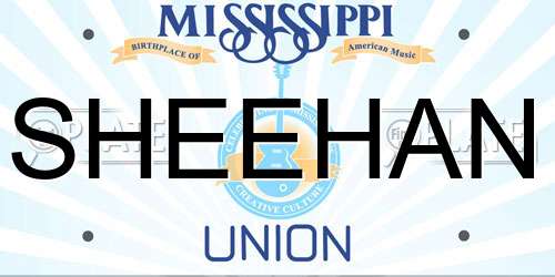 SHEEHAN Mississippi License Plate
