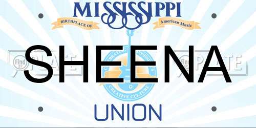 SHEENA Mississippi License Plate