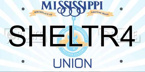 SHELTR4 Mississippi License Plate