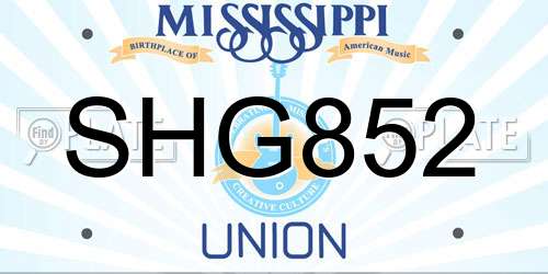 SHG852 Mississippi License Plate