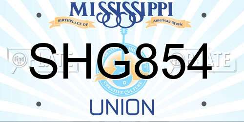 SHG854 Mississippi License Plate
