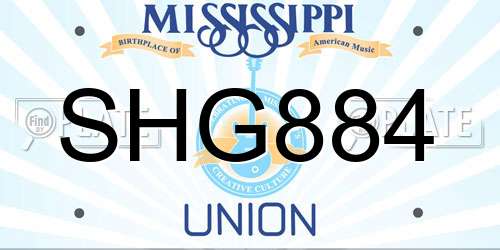 SHG884 Mississippi License Plate