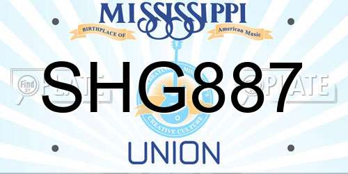 SHG887 Mississippi License Plate