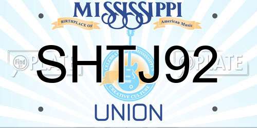 SHTJ92 Mississippi License Plate