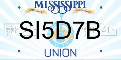 SI5D7B Mississippi License Plate
