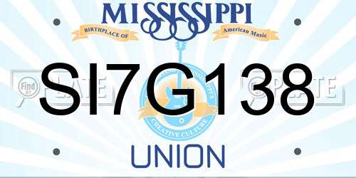 SI7G138 Mississippi License Plate