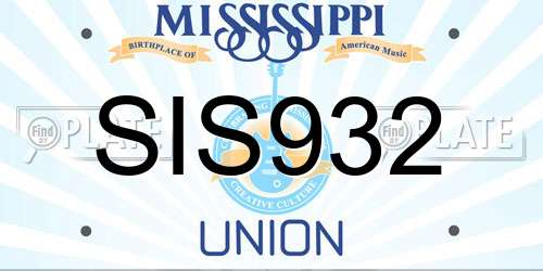 SIS932 Mississippi License Plate