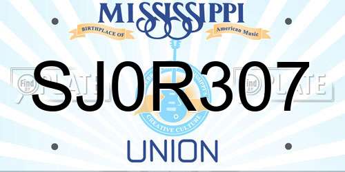 SJ0R307 Mississippi License Plate