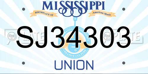 SJ34303 Mississippi License Plate