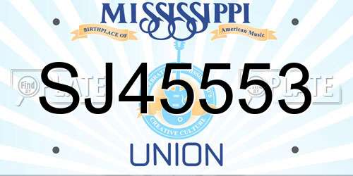 SJ45553 Mississippi License Plate