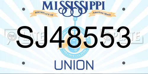 SJ48553 Mississippi License Plate