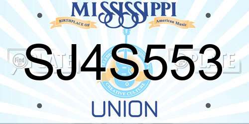 SJ4S553 Mississippi License Plate