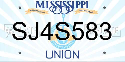SJ4S583 Mississippi License Plate
