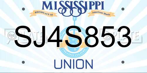 SJ4S853 Mississippi License Plate