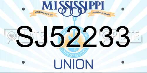 SJ52233 Mississippi License Plate