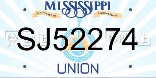 SJ52274 Mississippi License Plate