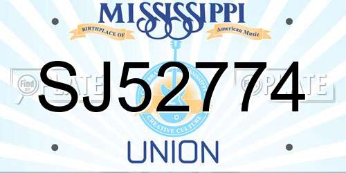 SJ52774 Mississippi License Plate
