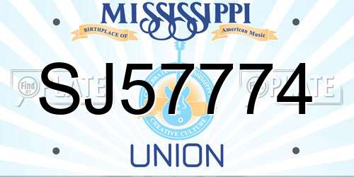 SJ57774 Mississippi License Plate