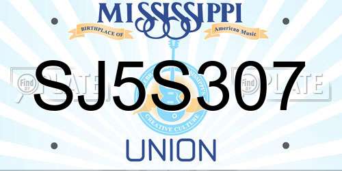 SJ5S307 Mississippi License Plate