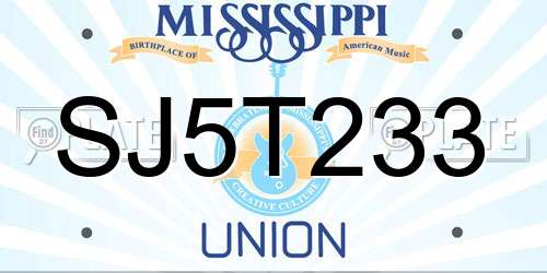 SJ5T233 Mississippi License Plate