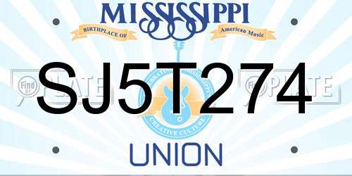 SJ5T274 Mississippi License Plate