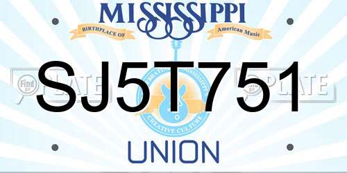 SJ5T751 Mississippi License Plate