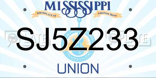 SJ5Z233 Mississippi License Plate