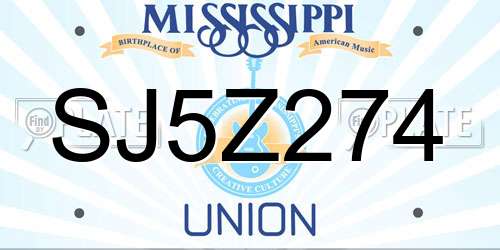SJ5Z274 Mississippi License Plate