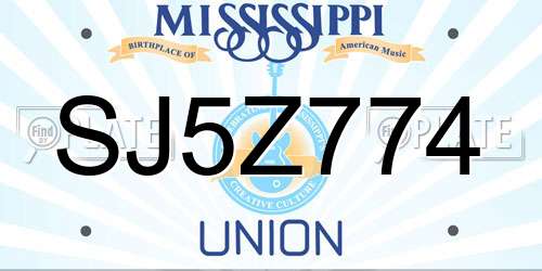 SJ5Z774 Mississippi License Plate