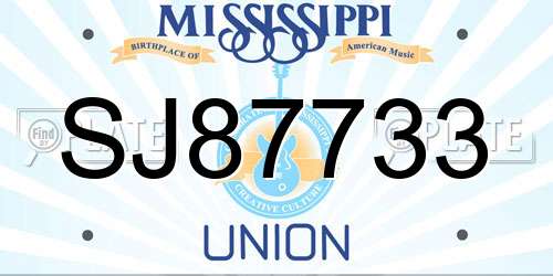 SJ87733 Mississippi License Plate