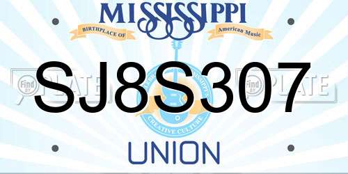 SJ8S307 Mississippi License Plate