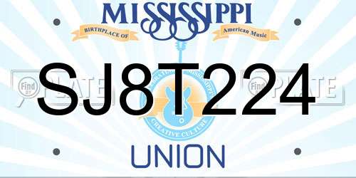 SJ8T224 Mississippi License Plate