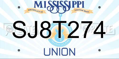 SJ8T274 Mississippi License Plate
