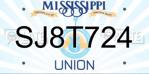 SJ8T724 Mississippi License Plate