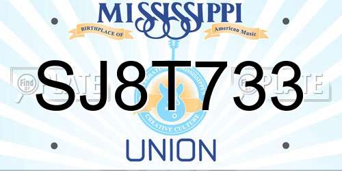 SJ8T733 Mississippi License Plate