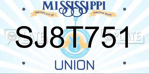 SJ8T751 Mississippi License Plate