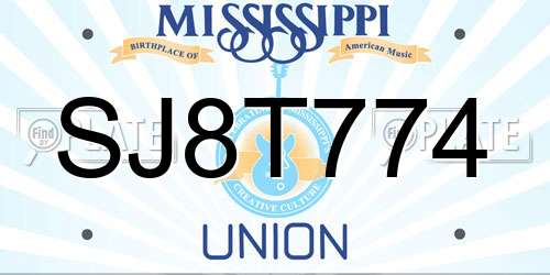 SJ8T774 Mississippi License Plate