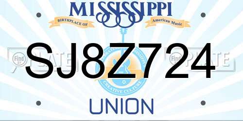 SJ8Z724 Mississippi License Plate