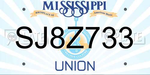 SJ8Z733 Mississippi License Plate