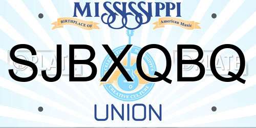SJBXQBQ Mississippi License Plate