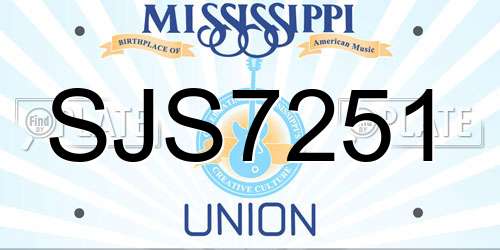 SJS7251 Mississippi License Plate