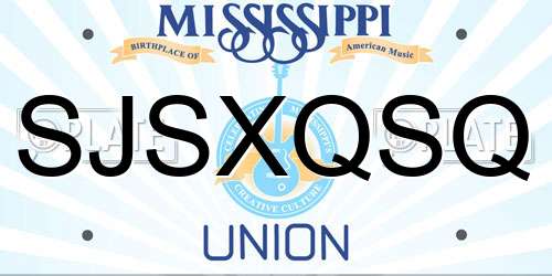SJSXQSQ Mississippi License Plate