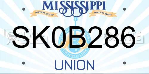 SK0B286 Mississippi License Plate