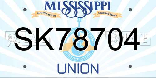 SK78704 Mississippi License Plate