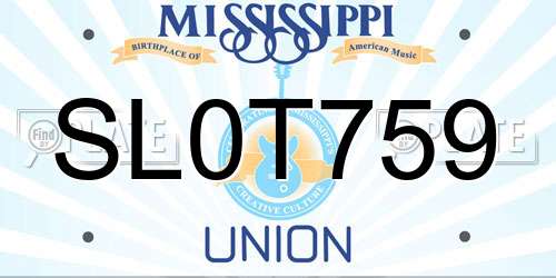 SL0T759 Mississippi License Plate